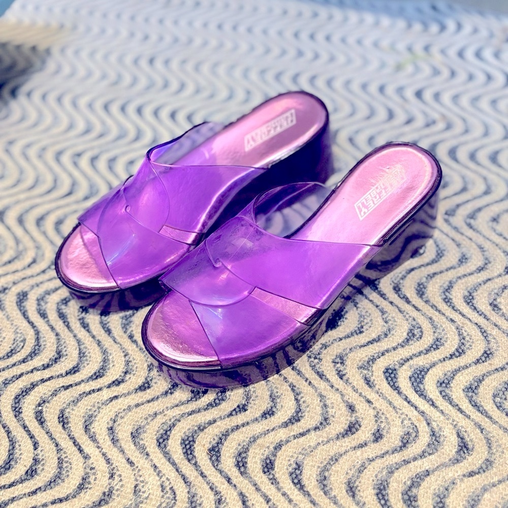 jeffrey campbell platform jelly sandal - clear purple - 8 like new euc